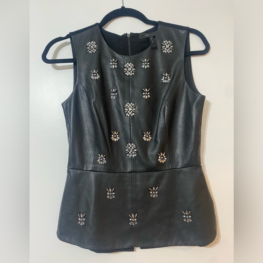 Pre-love BCBG faux leather pepplum top